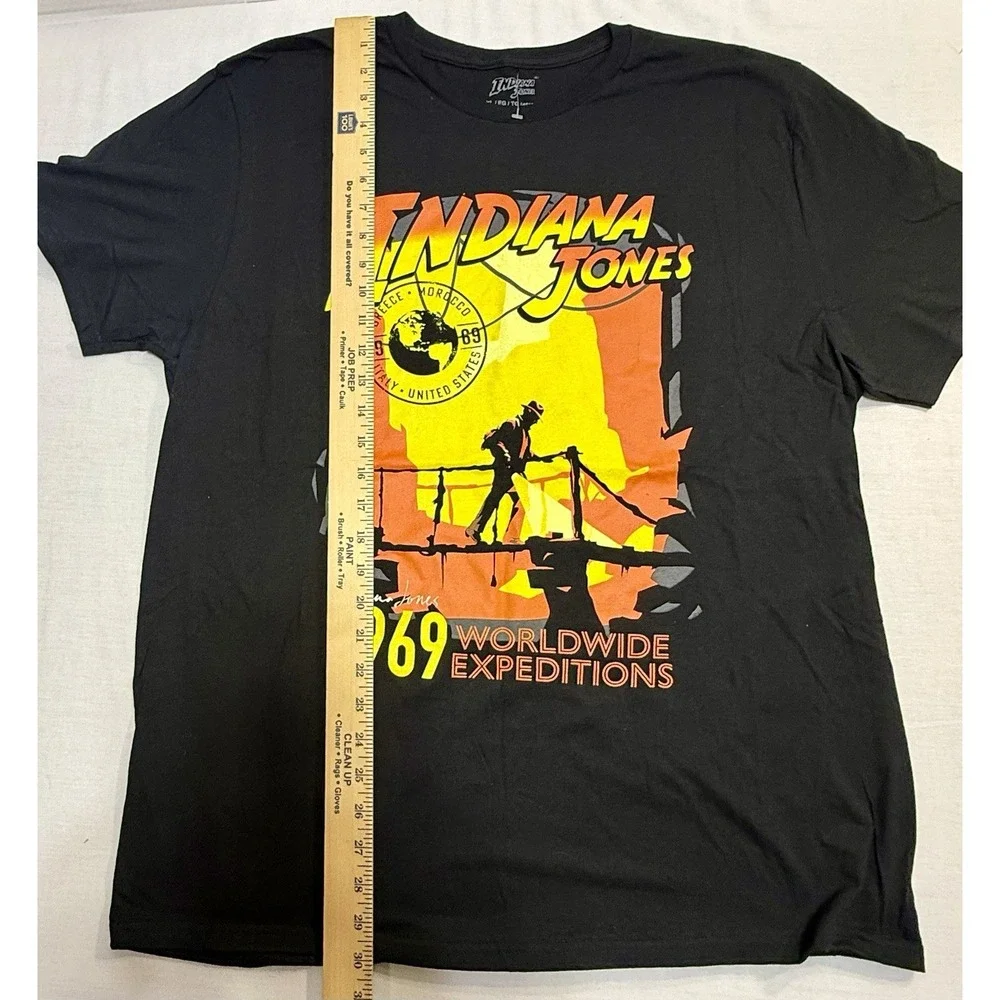 Indiana Jones Worldwide Black‎ Men's Tee Shirt XL (46-48) , Short Sleeve